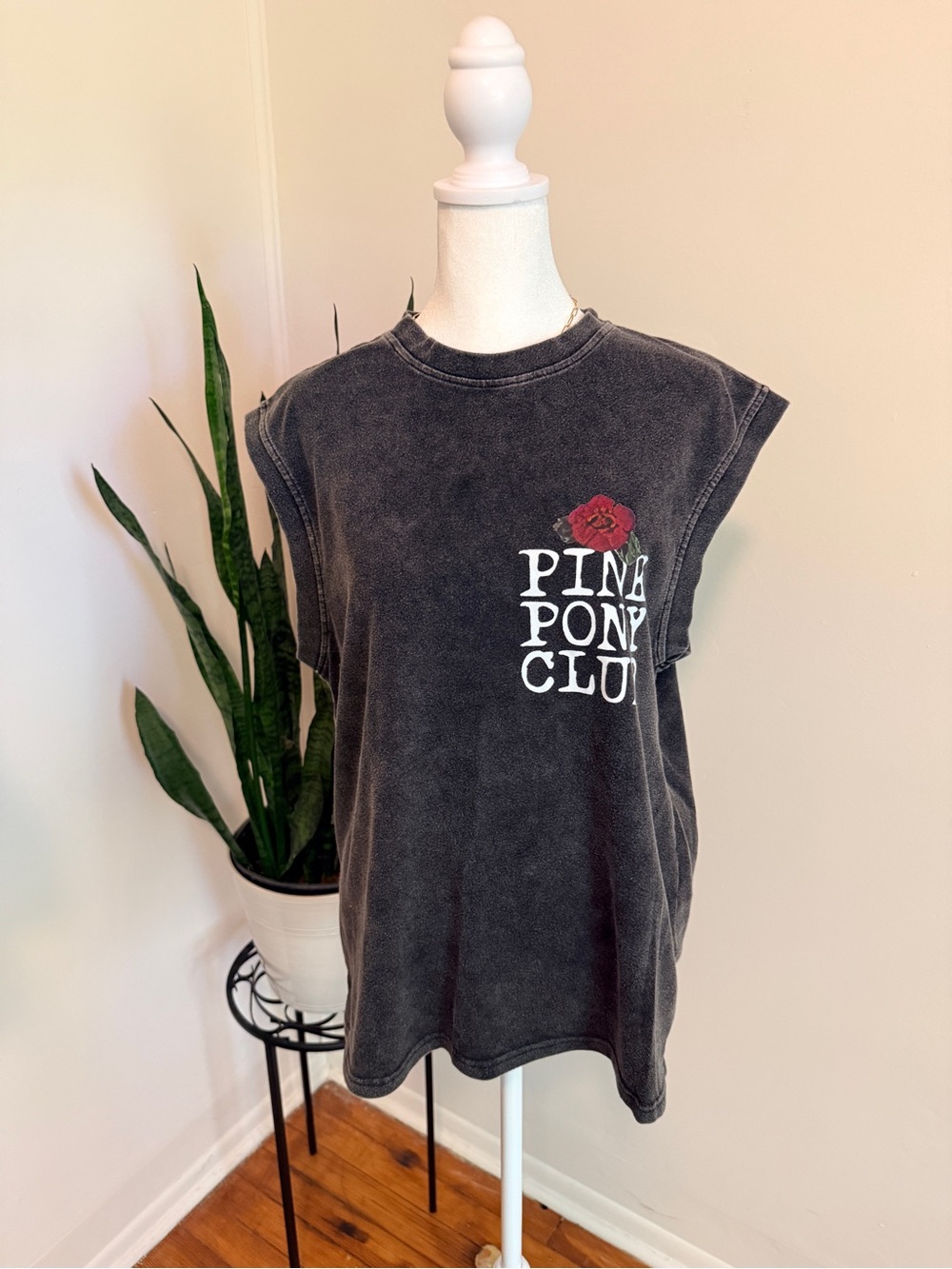 Pink‎ Pony Club Washed Black Graphic Muscle Tee Chappell Roan Inspired Small